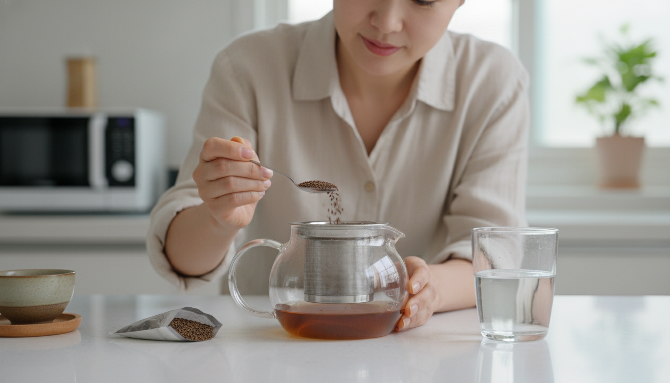 결명자차를 적정량으로 연하게 우리는 방법을 보여주는 차 준비 모습