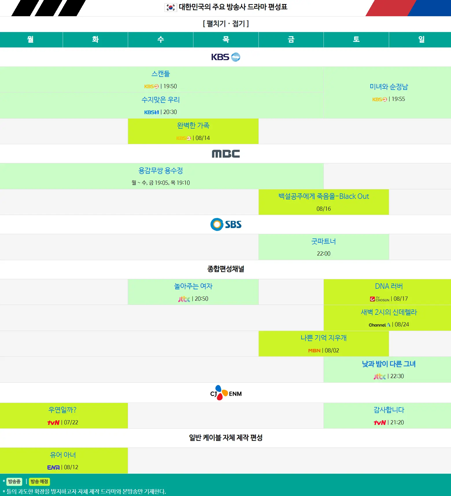 낮과 밤이 다른 그녀 편성표