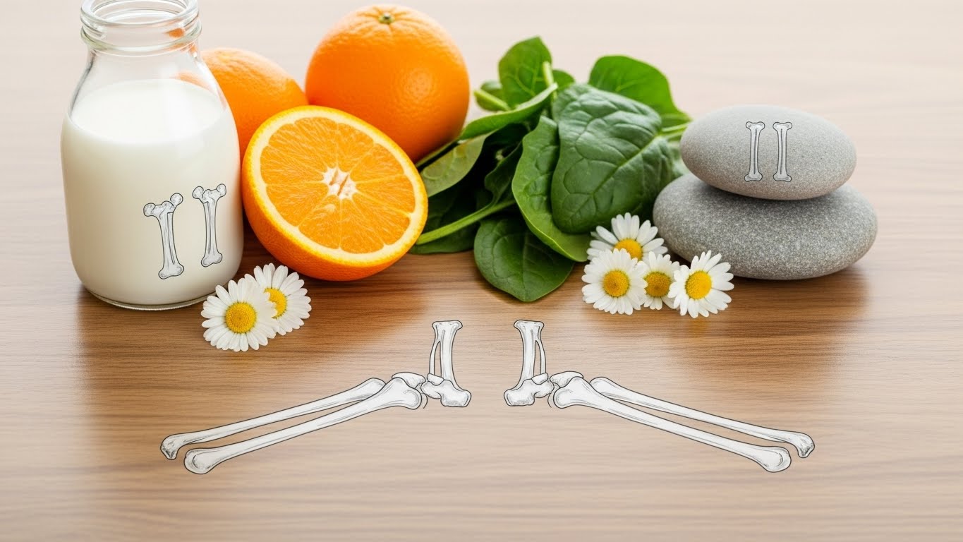 깨끗한-테이블-위에-배열된-햇빛,-우유,-미묘한-뼈-구조-이미지와-같은-자연-요소를-통해-강한-뼈와-건강한-면역-체계를-보여주는-고품질의-개념-이미지입니다.