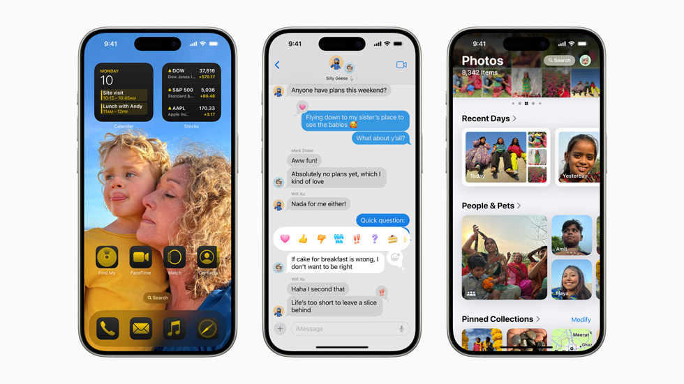 iOS 18은 iPhone을 사용자화하는 새로운 방법, 메시지 앱에서 소통을 이어가는 추가적인 방법, 대대적으로 개편한 사진 앱 등을 선보인다