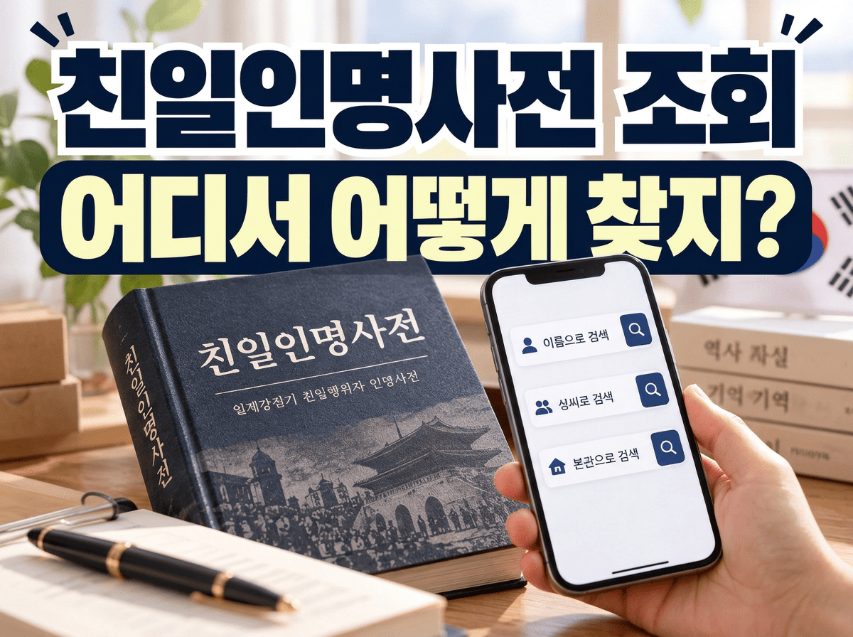 역사 인명사전과 스마트폰 검색창을 이용해 이름과 성씨&middot;본관을 조회하는 모습
