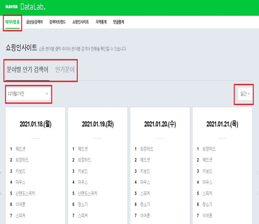데이터랩 화면