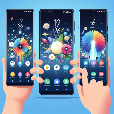 스마트폰에서 다양한 배경 변경 UI.