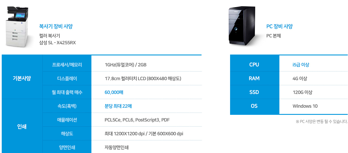 프린트 카페 장비사양들