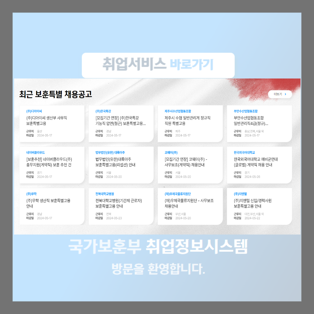 국가보훈처 취업정보센터 취업지원 대상자 확인하기