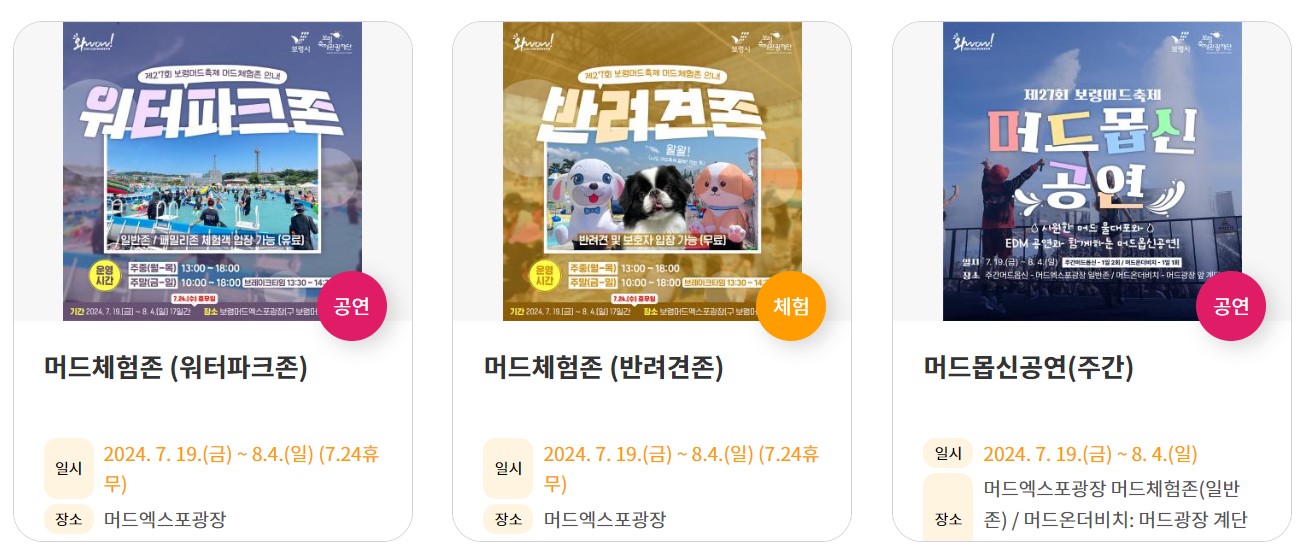 보령머드축제 기본정보 티켓 예매 라인업