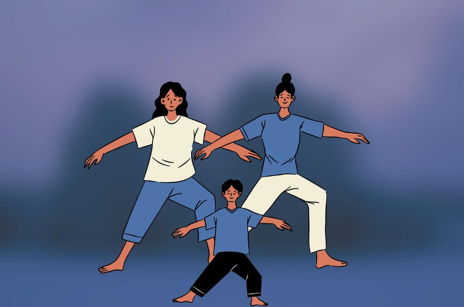 세 가족이 함께 운동하는 모습