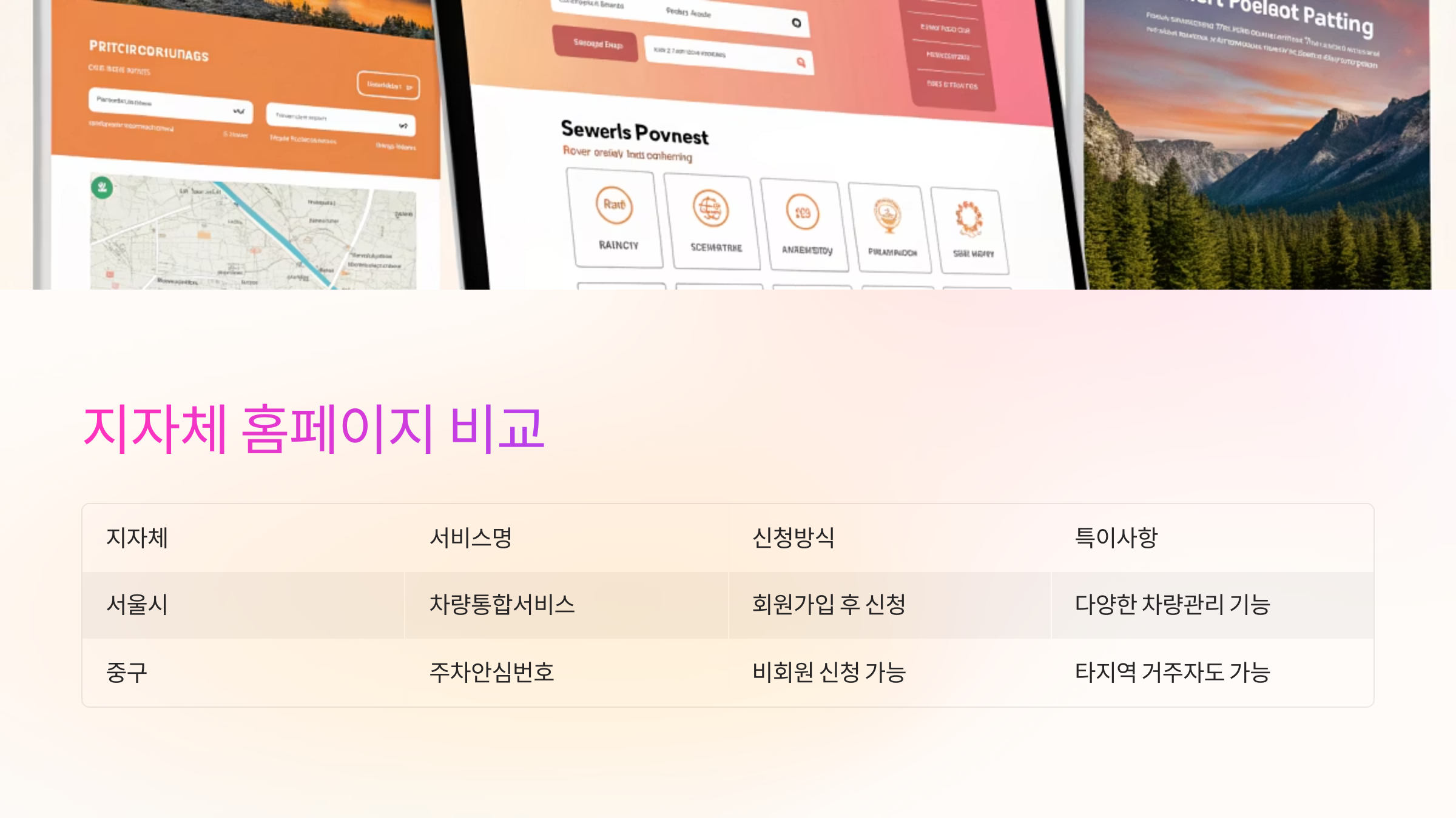 🌐 대표 지자체 홈페이지 비교표