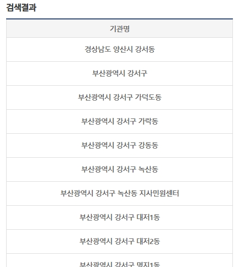 전국에 있는 '강서' 관련 행정기관 검색 결과 목록