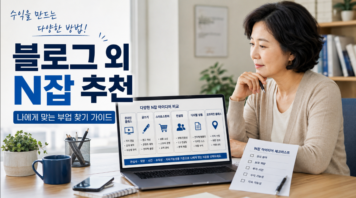 블로그 외 N잡 추천과 중장년이 시작하기 쉬운 부업을 비교하는 모습