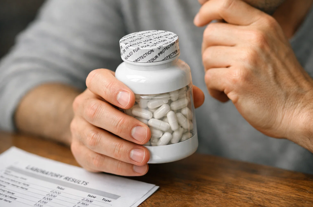 지방간 수치 불안정 시 새로운 영양제 복용을 망설이는 모습