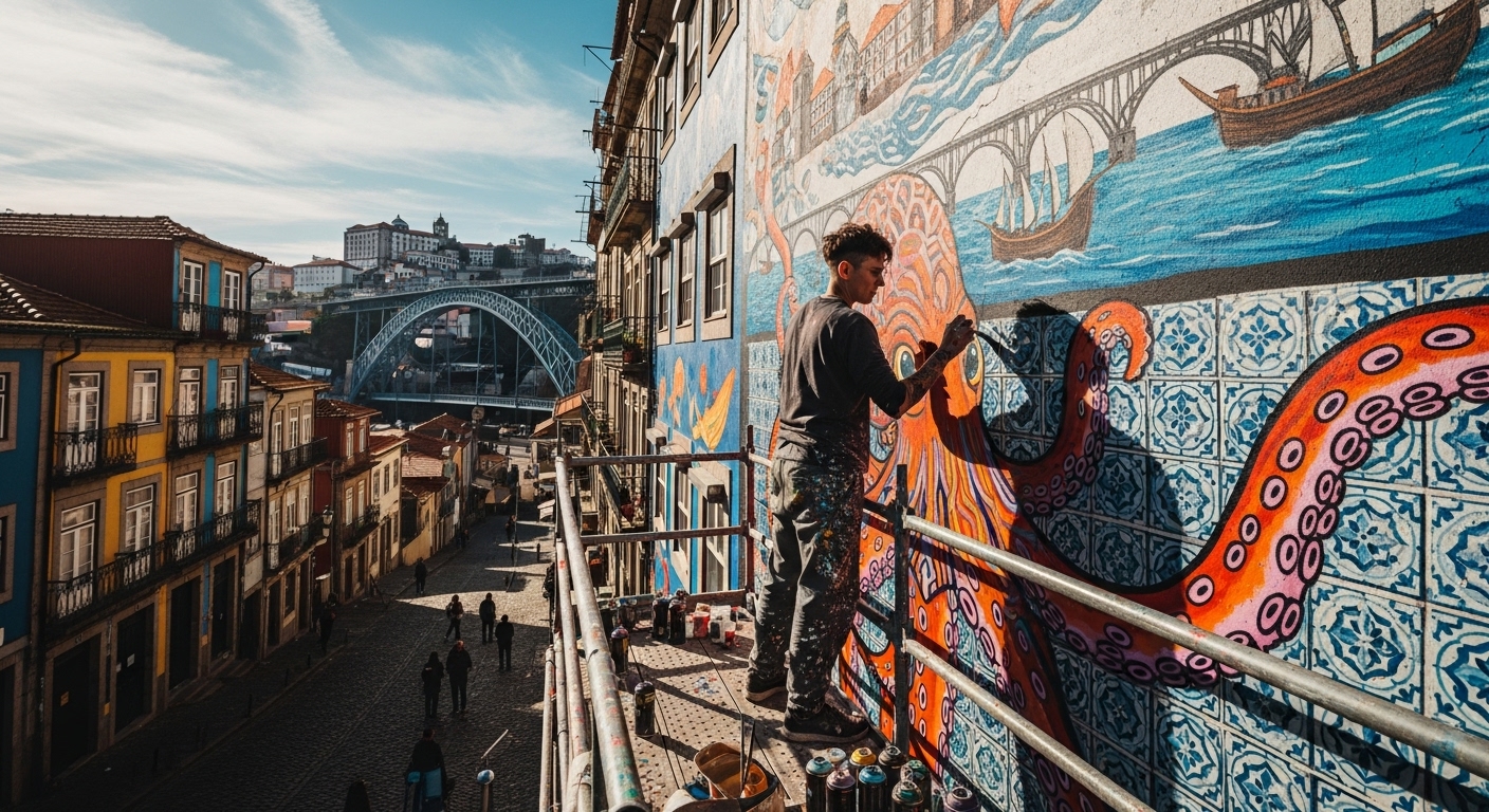 벽화 예술가 작업 장면