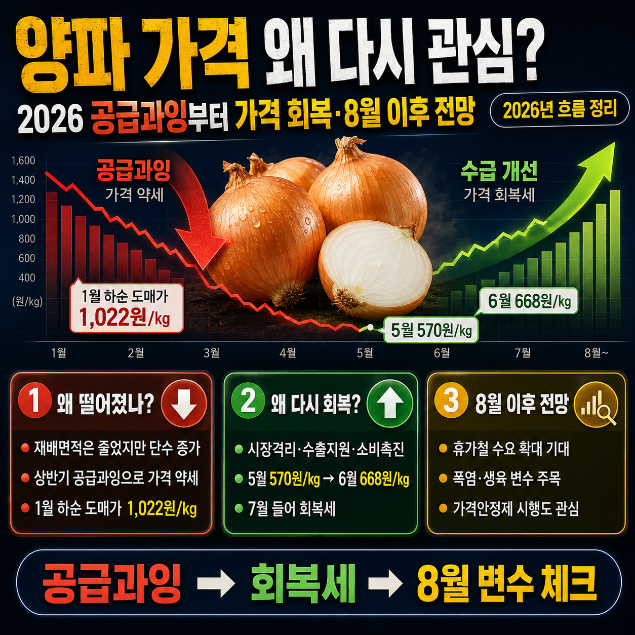 양파 가격 왜 다시 관심 커졌나? 2026 공급과잉부터 가격 회복&middot;8월 이후 전망까지