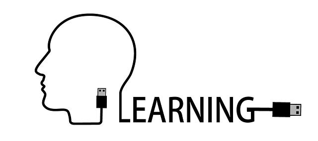 usb 케이블로 그려진 사람 옆모습과 learning 글자