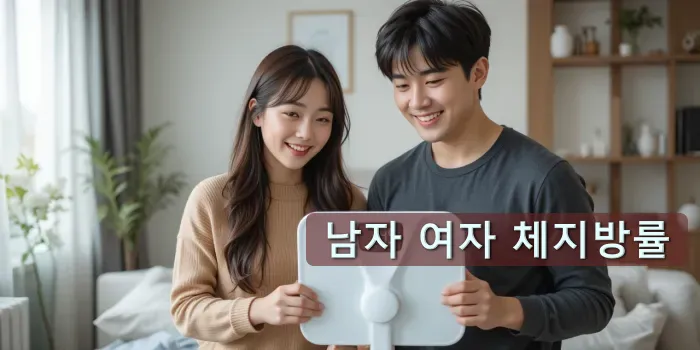 디지털 체중계를 보며 함께 체지방률을 비교하는 장면