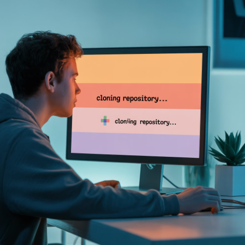 git clone을 하고 있는 개발자 모습