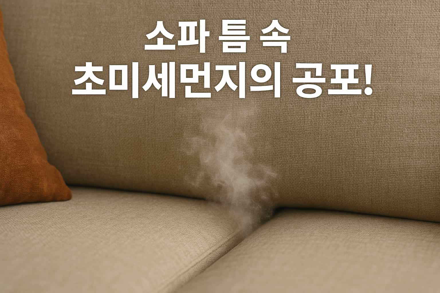 소파 틈에 쌓인 초미세먼지와 먼지가 공기 중에 떠 있는 모습 이미지