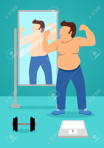 운동후 거울을 보는 모습