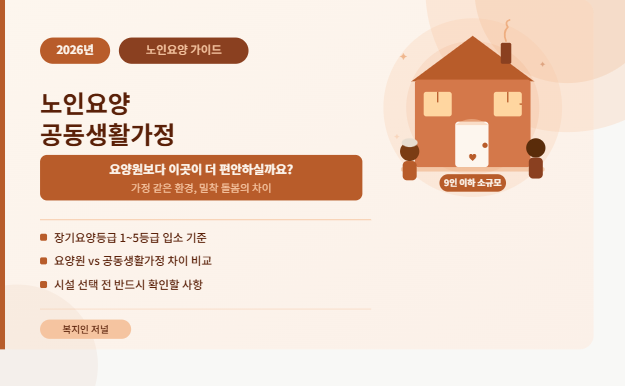 2026년 노인요양공동생활가정 가이드: "우리 부모님, 요양원보다 이곳이 더 편안하실까요?"