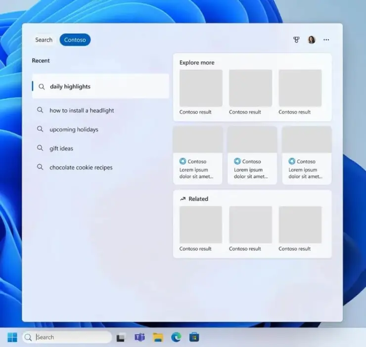Bing이 제거된 Windows 11 검색 창.(출처: 마이크로소프트)