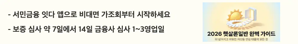 햇살론일반 자격조건: '서민금융 잇다 앱으로 비대면 가조회부터 시작하세요'라는 문구가 포함된 웹배너 이미지. 이 이미지는 햇살론일반의 비대면 신청 절차와 보증 심사 및 금융사 심사 소요 기간을 시각적으로 전달하며, 블로그의 햇살론일반 신청 방법과 심사 기간과 관련된 내용을 설명함