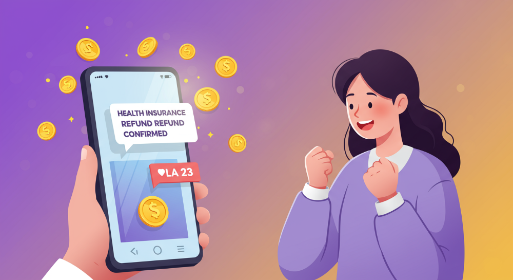 스마트폰으로 건강보험료 환급금을 확인하며 기뻐하는 사람의 모습