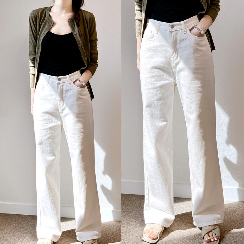 블랙진 세미 와이드데님 팬츠 하이웨스트 청바지 봄 통청바지 크림진 화이트데님 P89