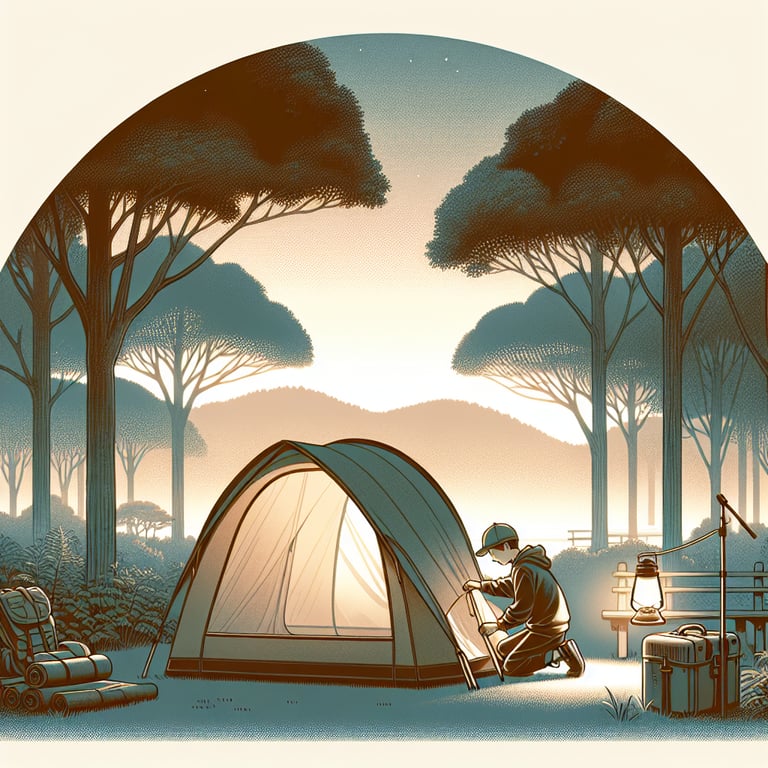 1인 장비를 활용하여 캠핑을 즐기는 모습을 표현한 사진