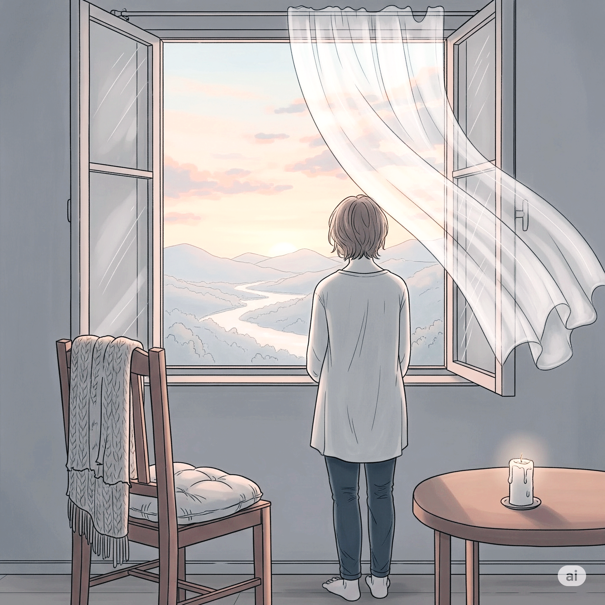 창 밖을 내다보는 여인