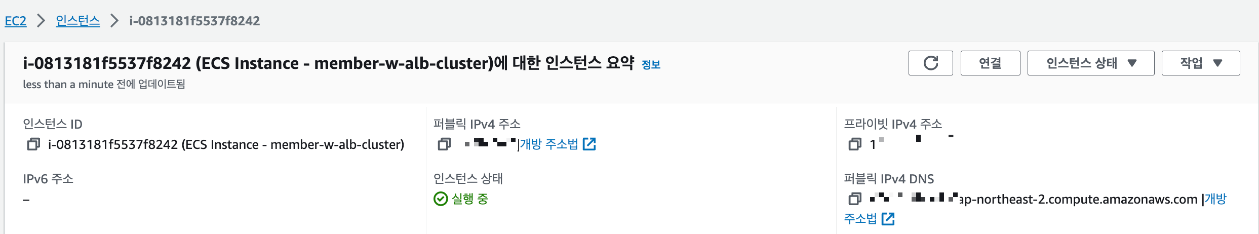 새로운 ECS 서비스 인스턴스 정보