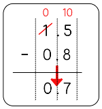 1.5 － 0.8 ＝ 0.7 세로셈