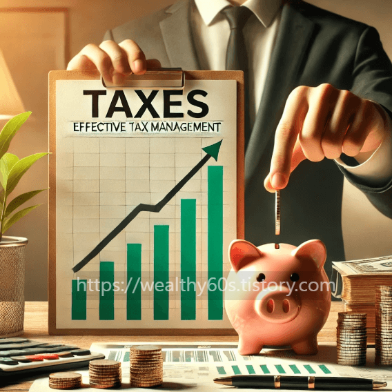 세금을 잘 관리해서 돼지 저금통에 돈을 넣는 사진