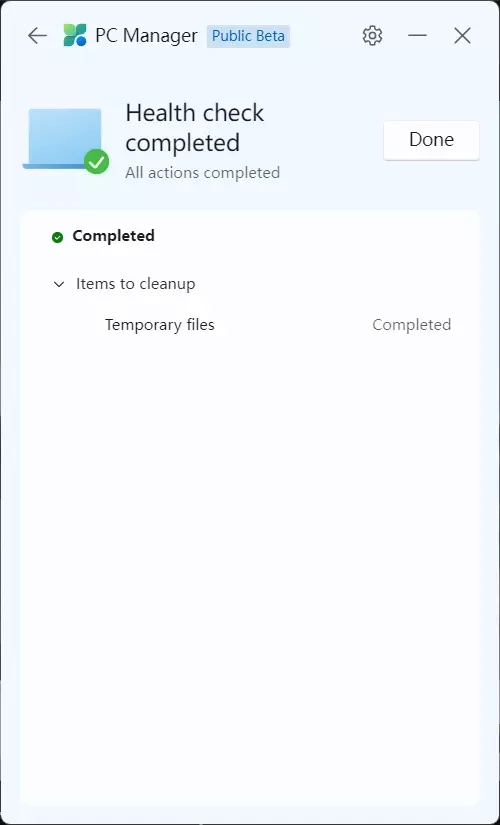 마이크로소프트 (Microsoft) PC Manager 상태체크 결과