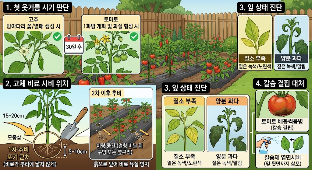 작물의 성장 단계에 따라 포기 근처에서 점차 먼 곳으로 웃거름 매설 위치를 넓혀주는 방법