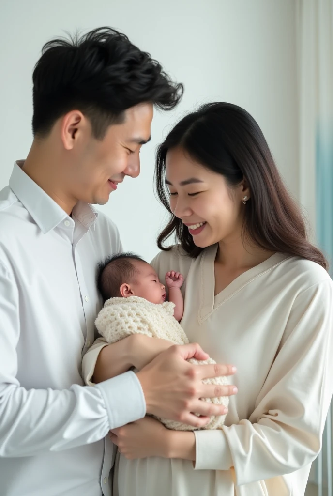 신혼부부 아기랑 찍은 사진 이미지