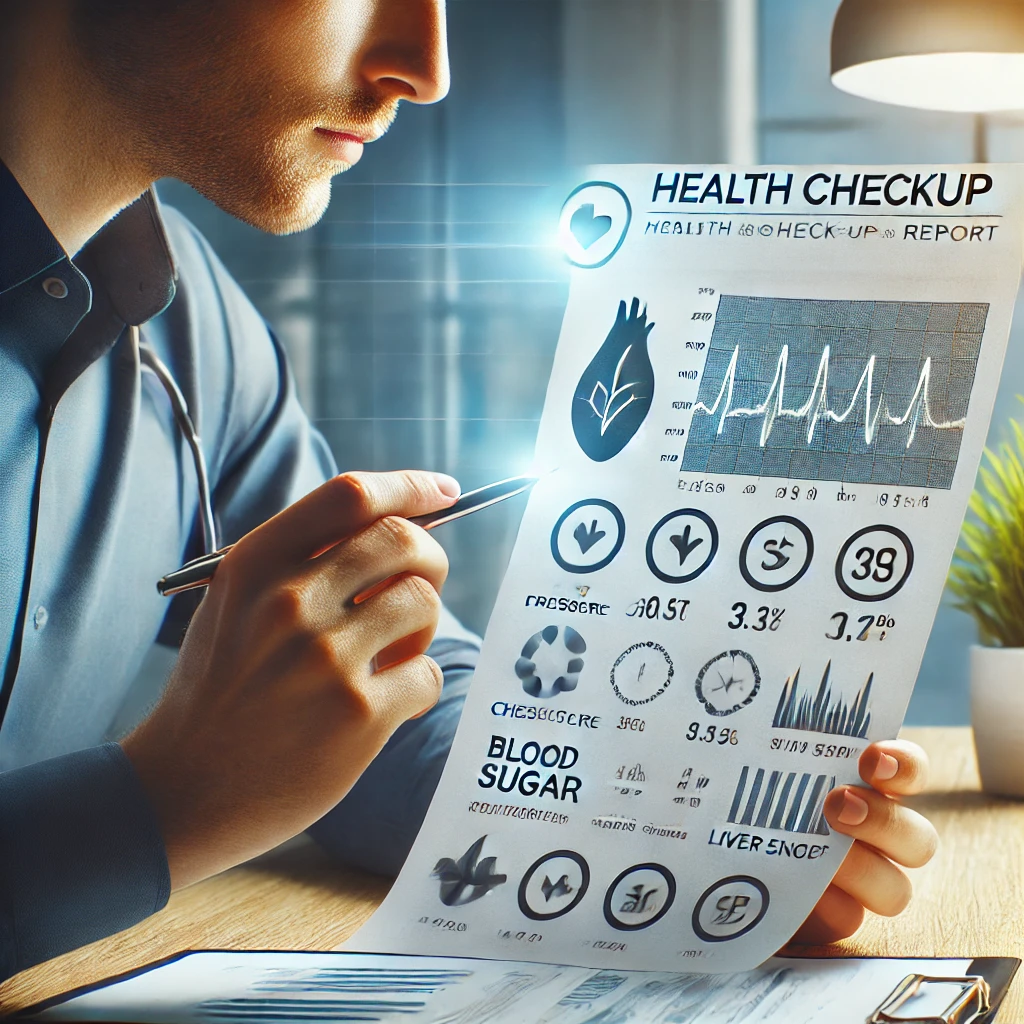 건강검진 결과를 분석하는 상황을 사실적으로 묘사한 이미지