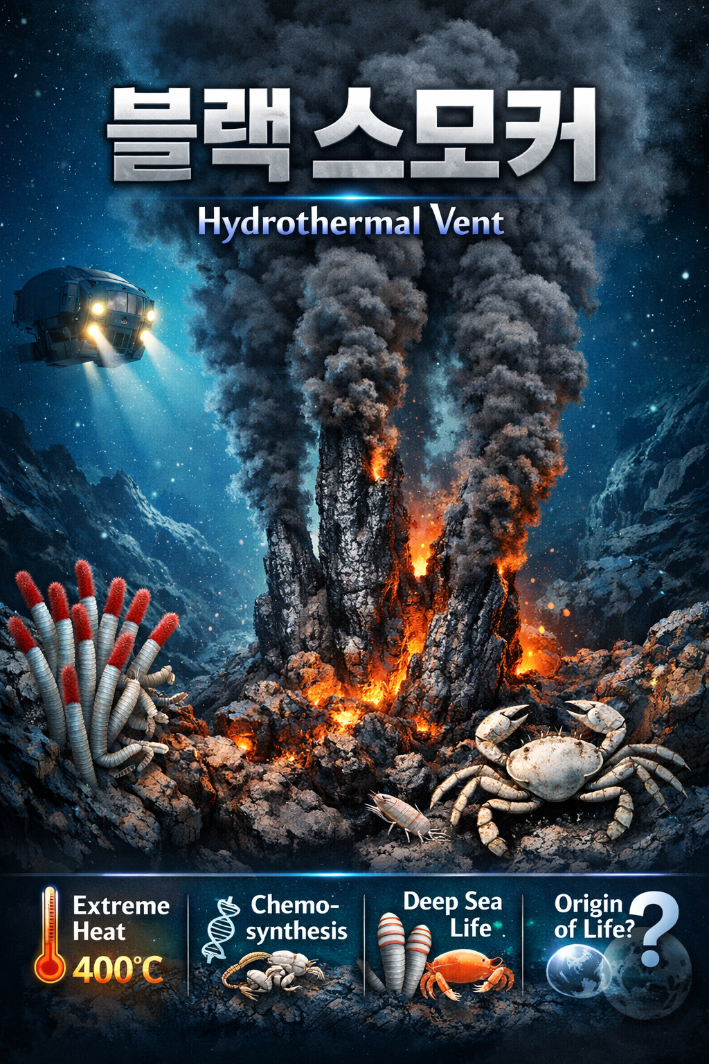 바다 속 검은 연기 굴뚝 ‘블랙 스모커’의 정체 생성 원리부터 생명 기원 가설까지