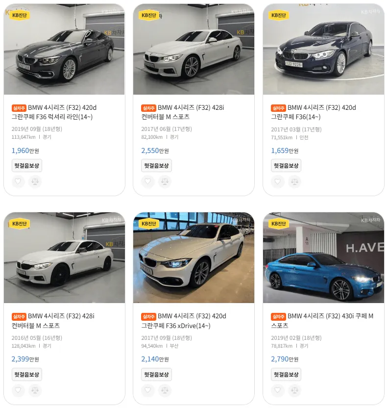 BMW 4시리즈 중고차 가격