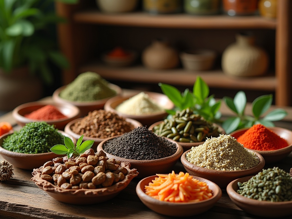 그릇에 담긴 약초들