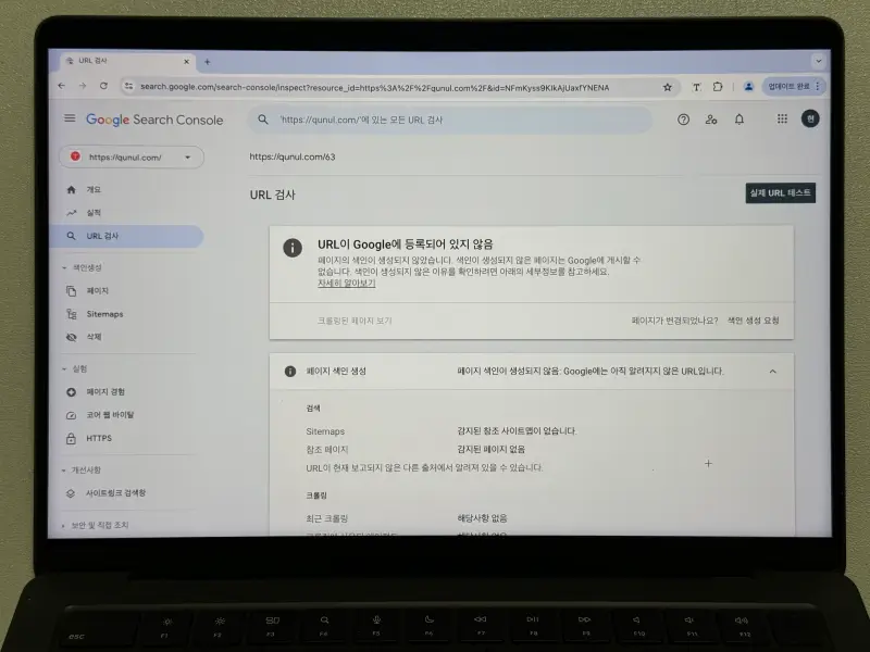 구글 서치콘솔 URL 검사 색인 생성되지 않은 페이지 사진