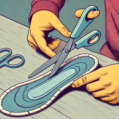 신발깔창을 생리대 모양으로 자르는 이미지