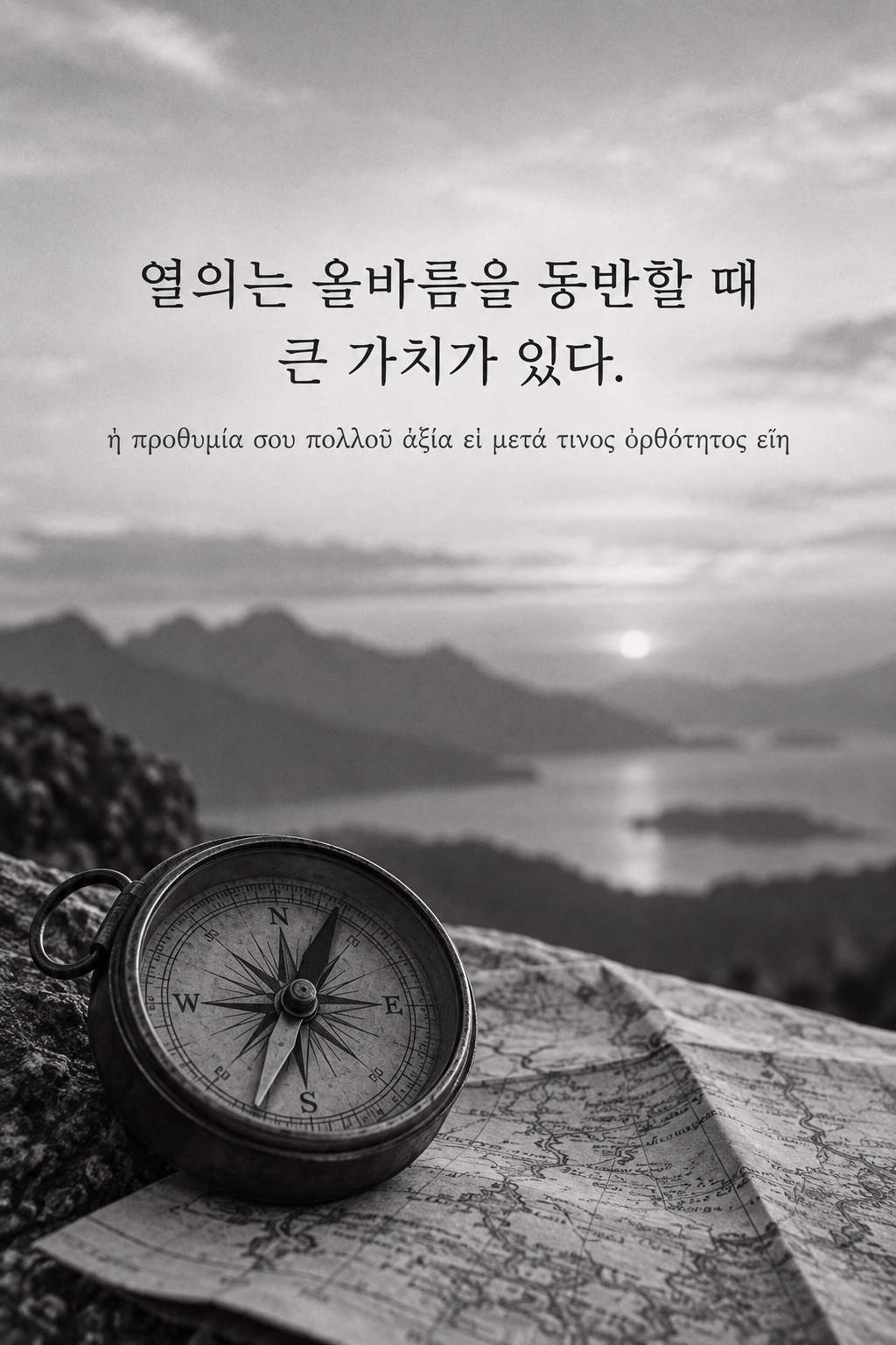 소크라테스 명언 20 &mdash; 열의는 올바름을 동반할 때 큰 가치가 있다. &mdash; 나침반과 접힌 지도