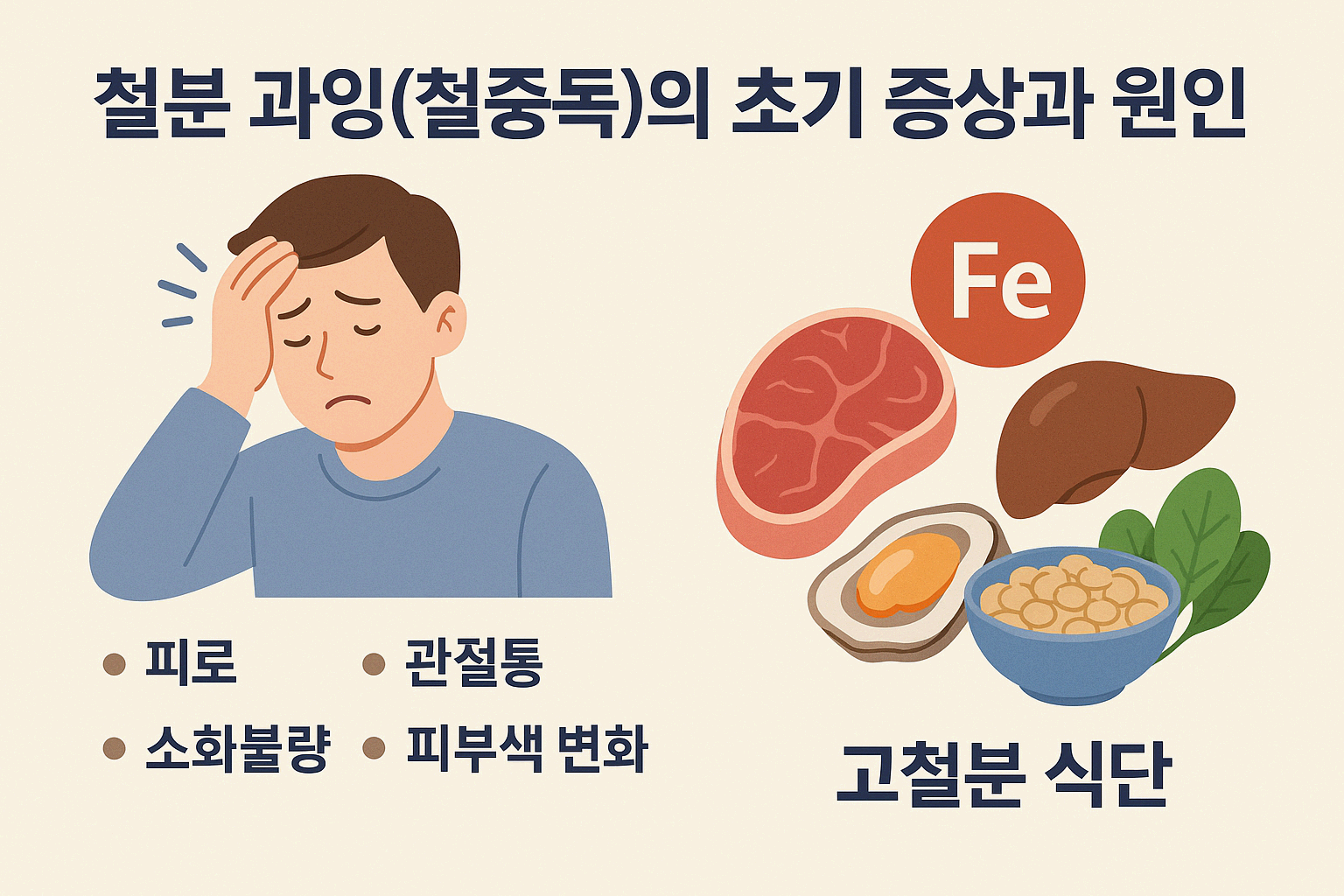 철분 과잉(철중독)의 초기 증상과 원인 식단