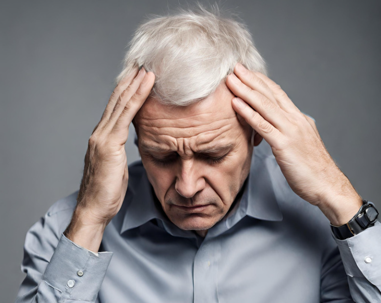 두통으로 힘들어하는 남자모습 이미지_두통지압