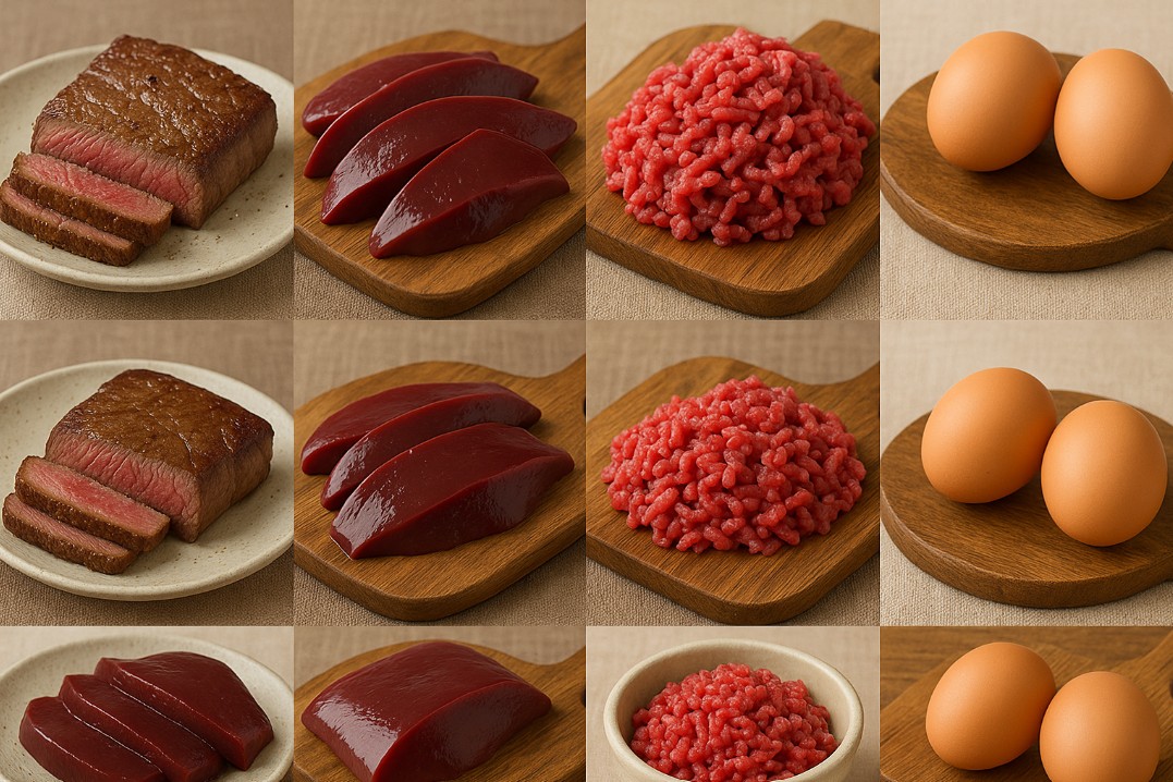 빈혈에 좋은 동물성 철분 생간, 소고기, 달걀 등
