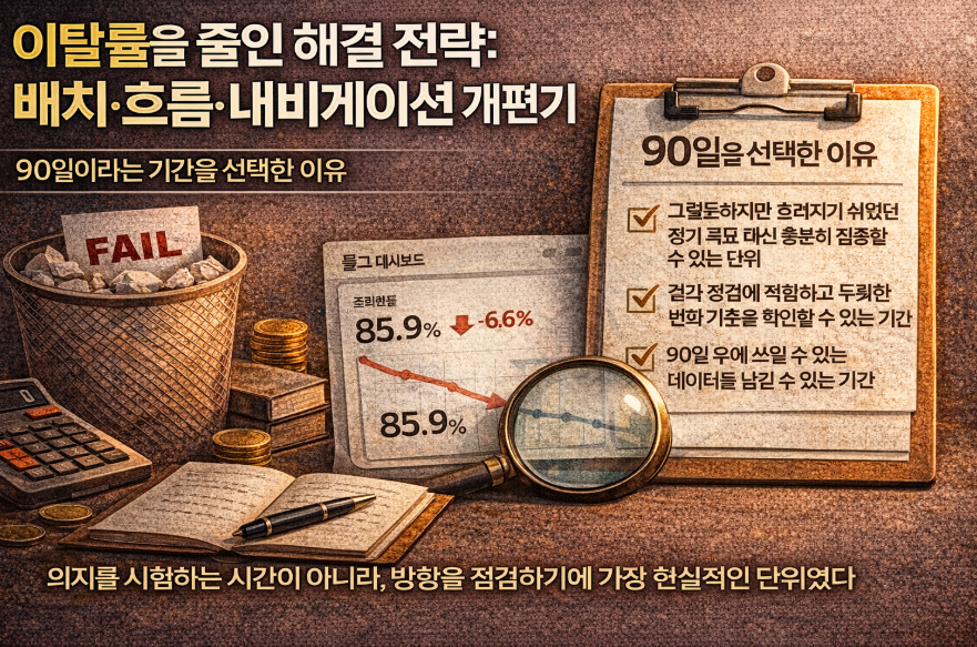 블로그 글 내부에서 핵심 정보를 앞쪽에 배치해 초반 이탈을 줄인 구조 개선 이미지