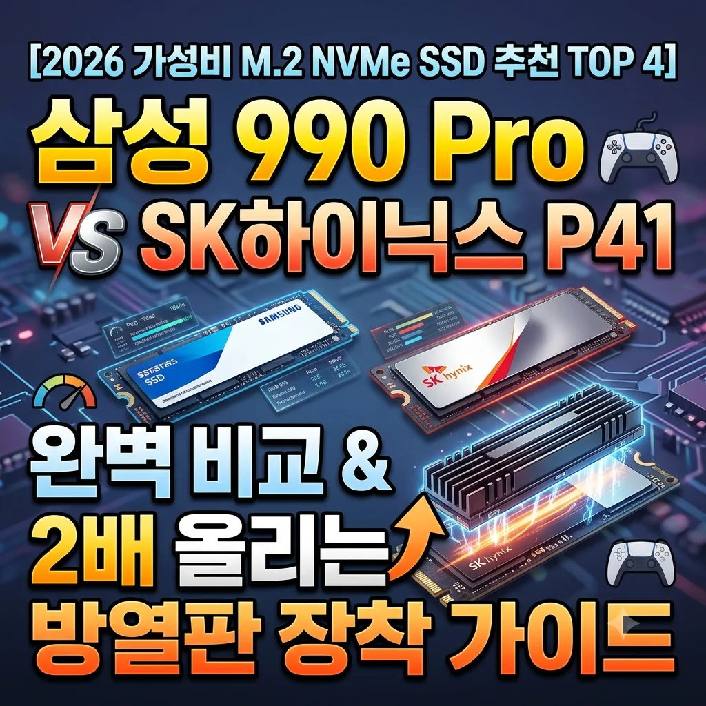 2026 M.2 NVMe SSD 추천 TOP 4 삼성 990 Pro SK하이닉스 P41 마이크론 T500 속도 비교 방열판 가이드