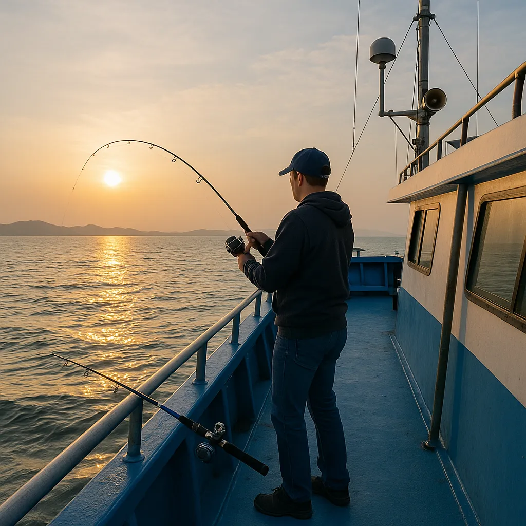강화도 앞바다에서 선상낚시하는 낚시꾼