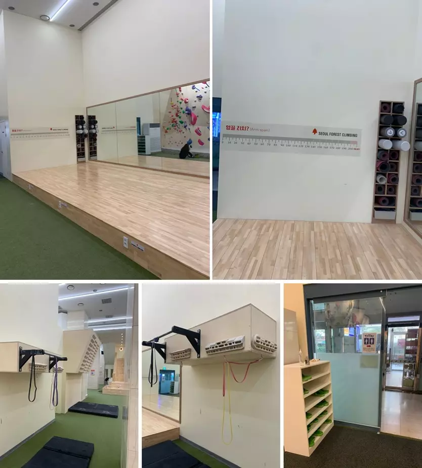 스트레칭 존 및 화장실 안내문