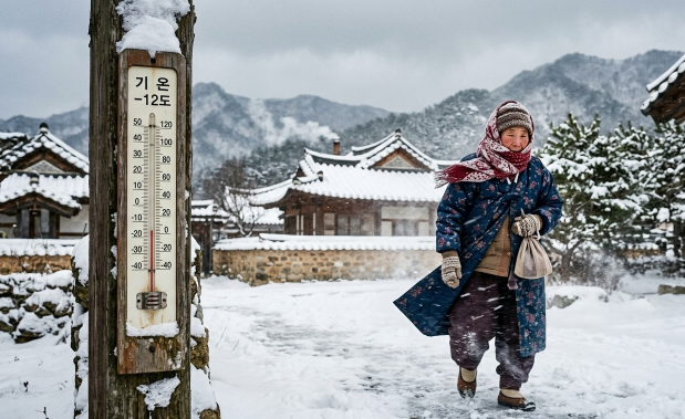 온도계와 찬바람을 상징하는 이미지
